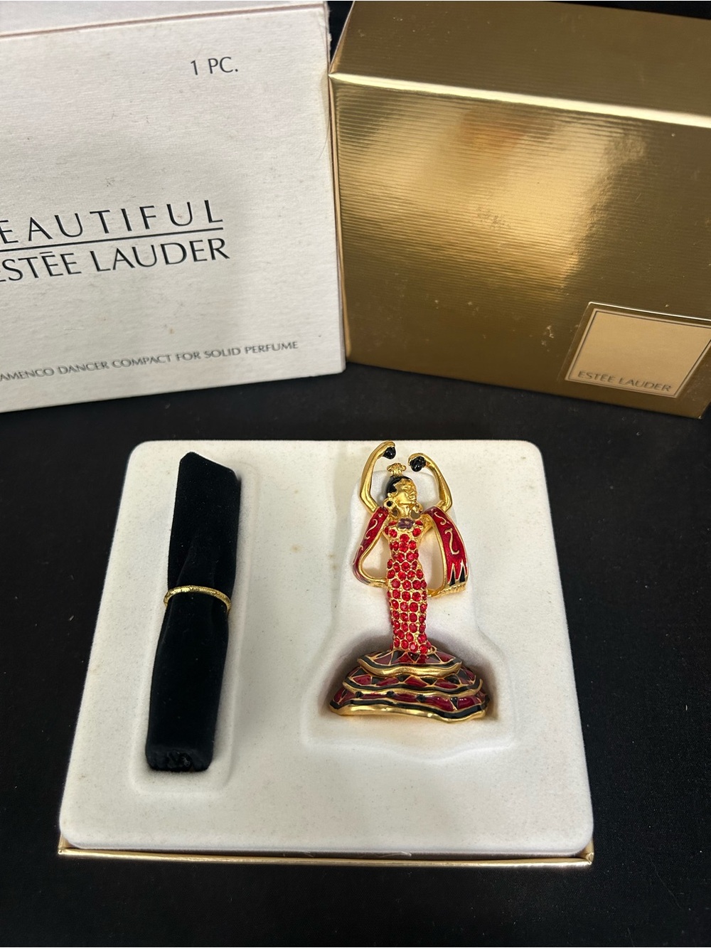 Vintage Estée Lauder Beautiful Jeweled Solid Perfume Compact with Boxes